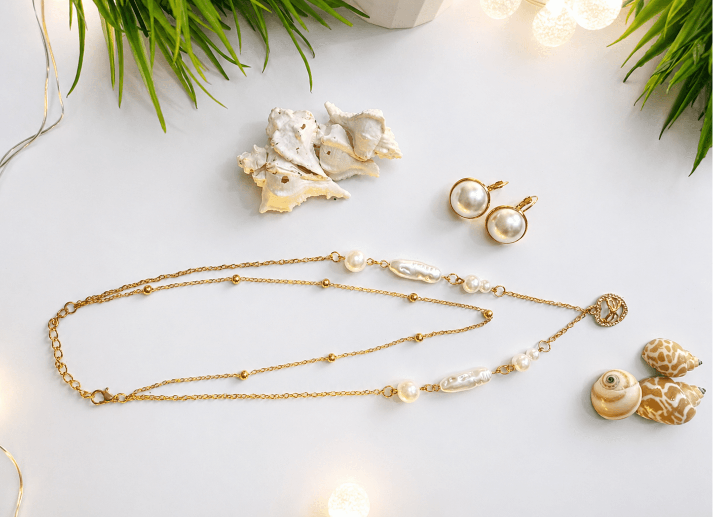 Elegant Layered Pearl Necklace Set with Matching Earrings for Women