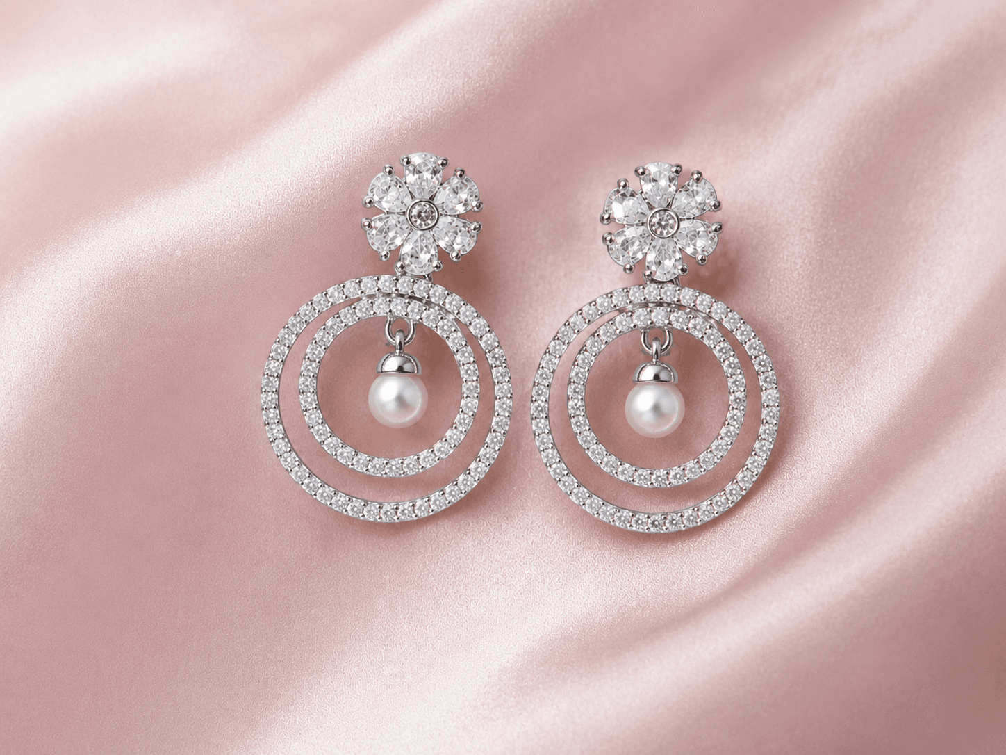 Silver-Plated Crystals Studded Earrings
