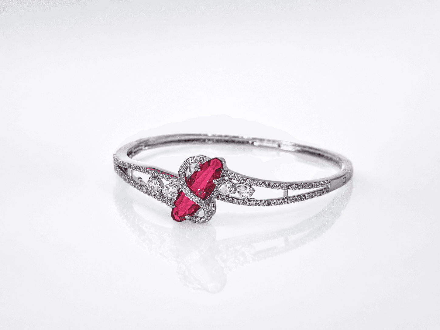 Ruby Zircon Silver-Plated Kada Bracelet