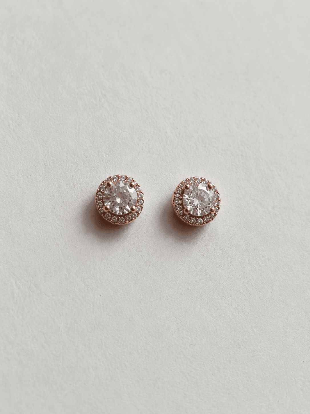Rose Gold American Diamond Halo Stud Earrings