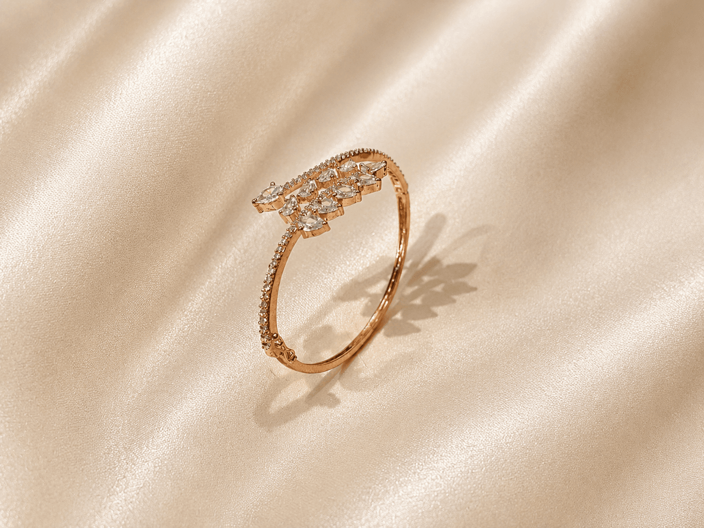 Golden Zircon Leaf Design Premium Adjustable Bracelet for Women