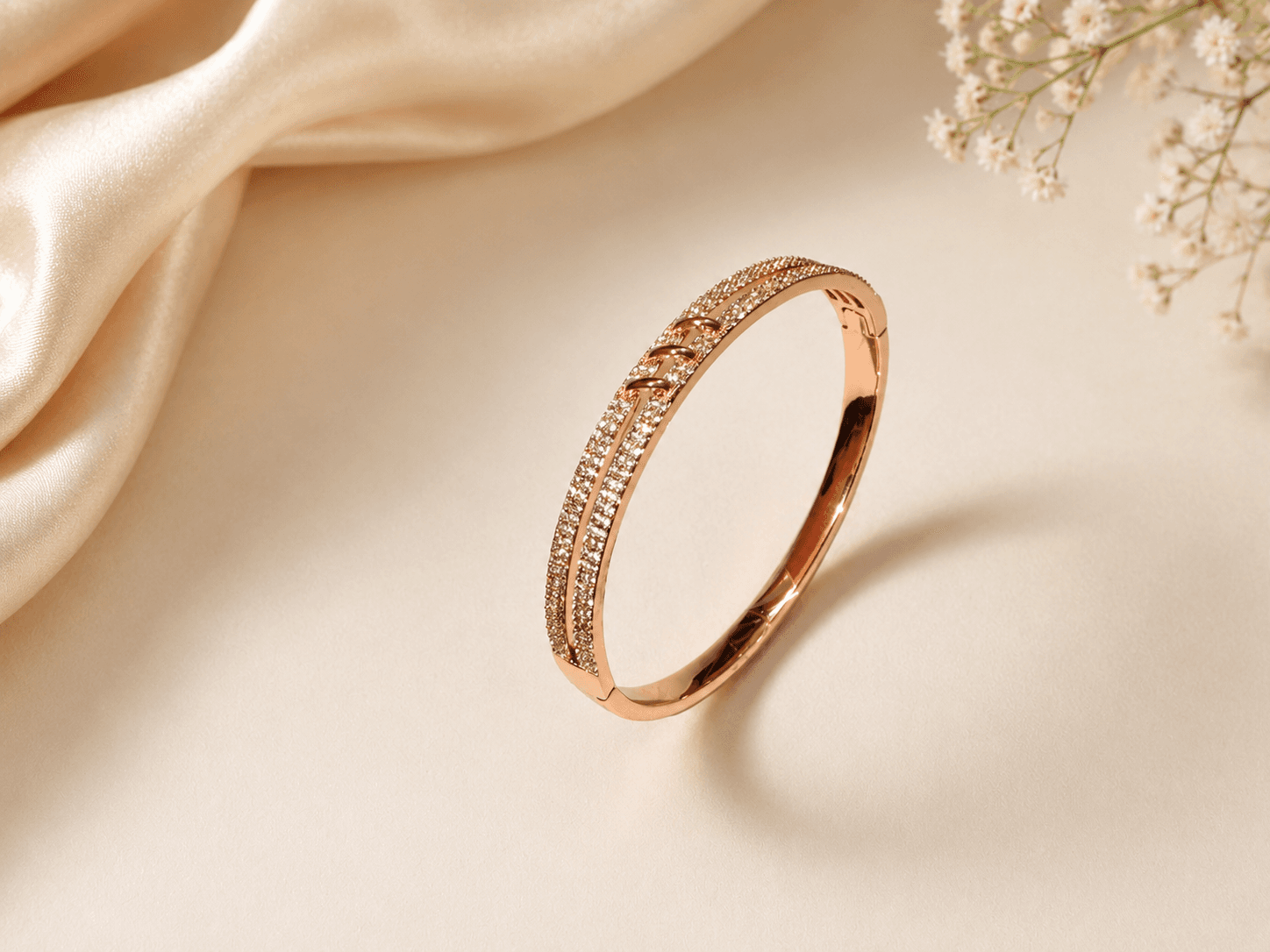 Rose Gold AD Stone Designer Kada Bangle for Women