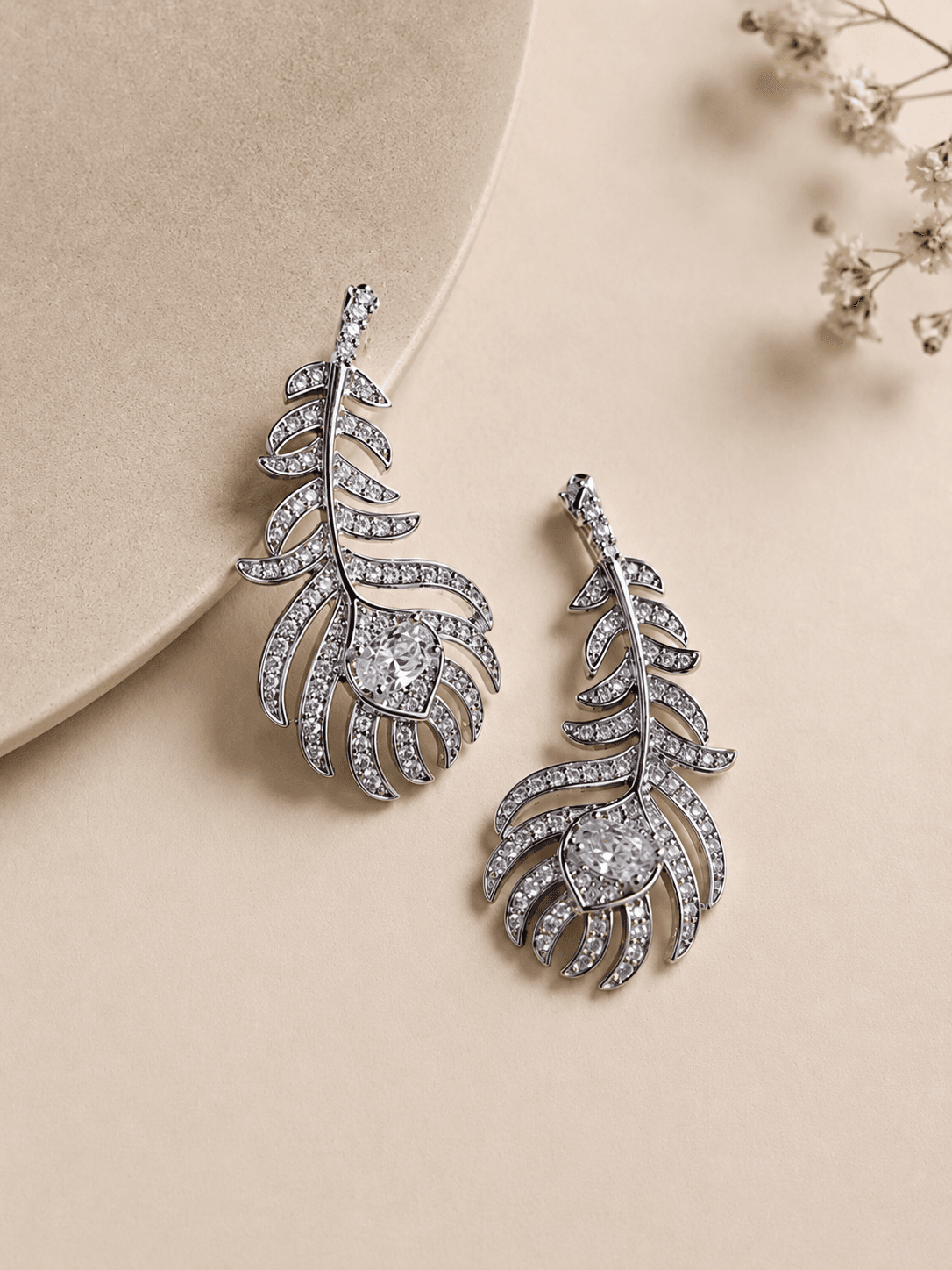 Premium Silver Leaf American Diamond Drop Earrings for Women